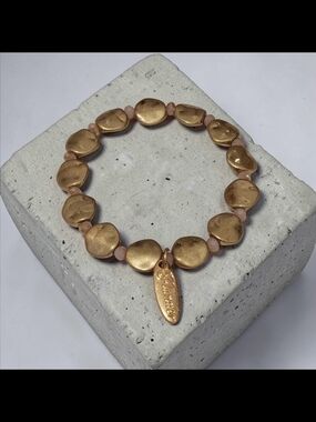 10/ $10 New Gold Bead Stretch Bracelet with Pink  Accent Beads